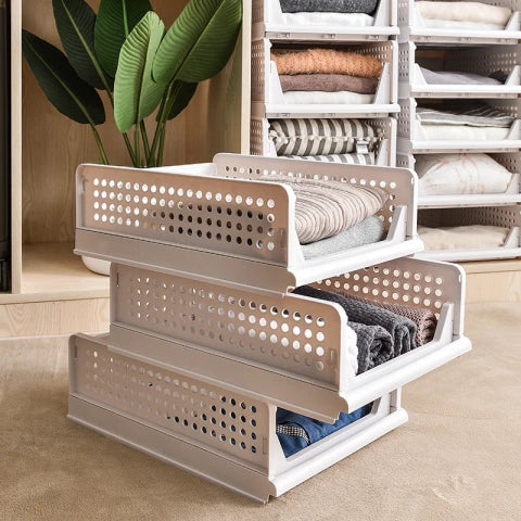 Estante cajonera plegable y apilable de plástico S