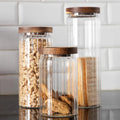 Frasco contenedor vidrio acanalado tapa madera - 750ml
