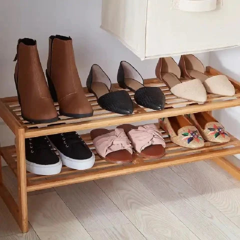 Zapatera 2 niveles de bambú apilable